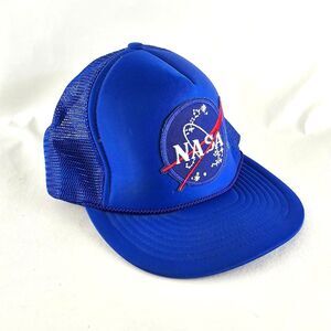 Nissin Hat Mens Adjustable Snapback Blue Nasa Trucker Mesh Back Vintage Space